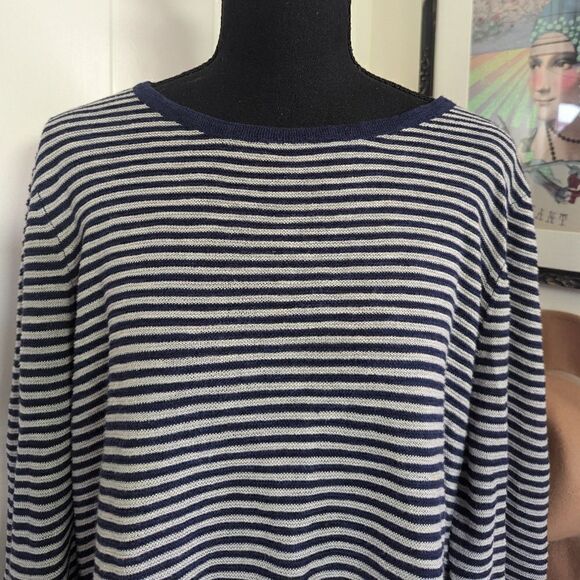 Eileen Fisher Organic Linen Striped Sweater LG Quiet Luxury Coastal Cowgirl - Picture 4 of 10